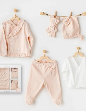 Coffret Naissance 100% Coton 5 Pièces - Corail