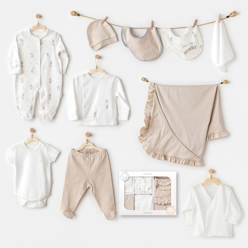 Coffret naissance 100% coton 10 pièces - Beige