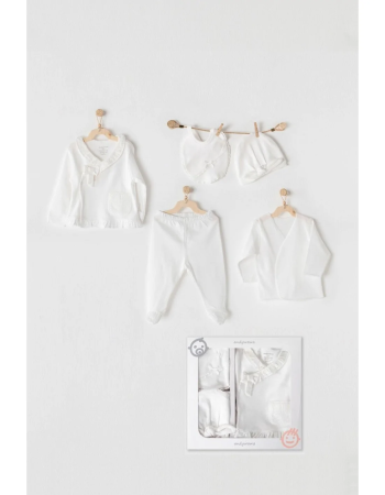 Coffret Naissance 100% Coton 5 Pièces Blanc Chic