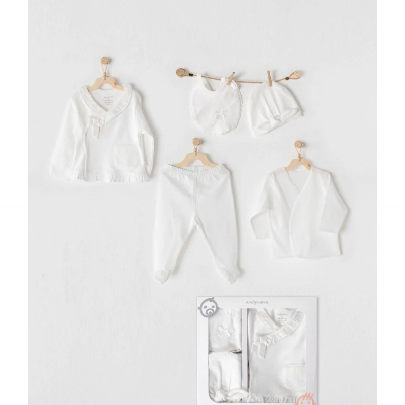 Coffret Naissance 100% Coton 5 Pièces Blanc Chic