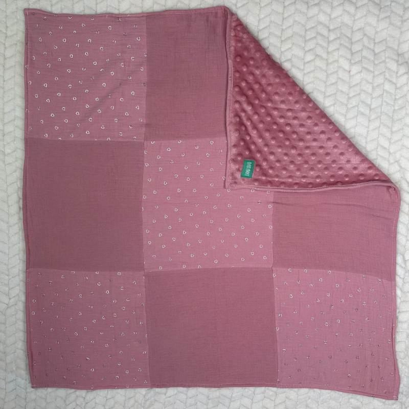 Couverture d'Hiver - Coeurs x Minky - Patchwork 100x100 cm