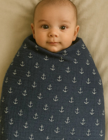 Couverture Mi-Saison -Marine ⚓️ - 100x80cm