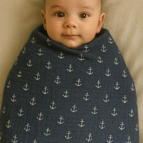 Couverture Mi-Saison -Marine ⚓️ - 100x80cm