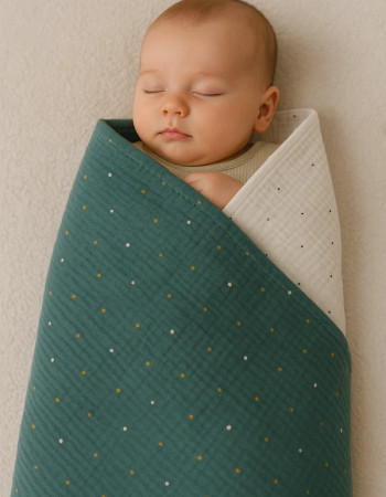 Couverture Mi-Saison -Vert Paillette Blanc - 100x80cm