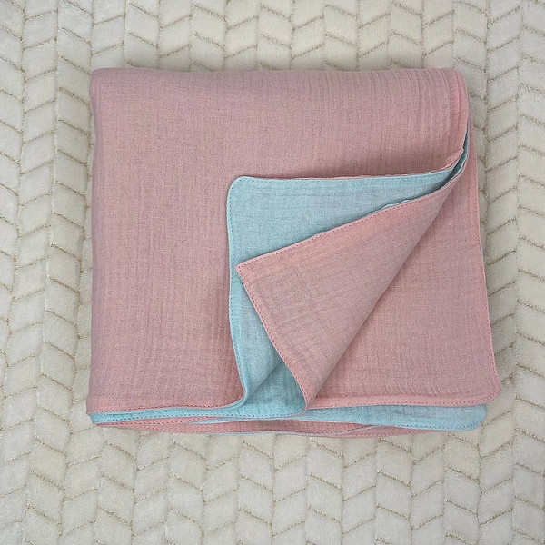 Couverture Mi-Saison- Rose x Bleu.100x100cm