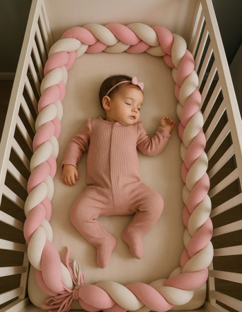 Tour de lit tressé - Rose Blanc 