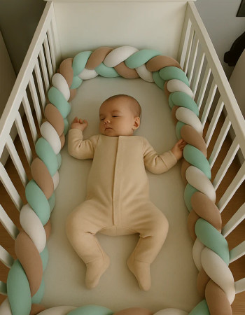 Tour de lit tressé - Vert Beige Blanc