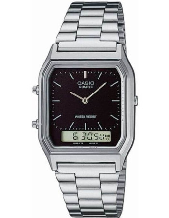 Casio – Classique duel time – Vintage collection en fond noir – Bracelet en acier inoxydable – AQ-230A-1DMQ