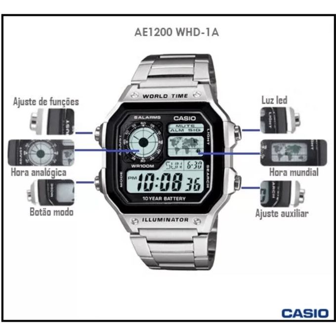 Casio – Montre homme argentée bracelet en acier inoxydable – AE-1200WHD-1AVDF