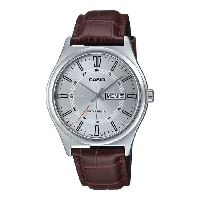 Casio – Marron – Boîtier argenté – Avec dateur – Dimension B. 38mm – MTP-V006L-7C