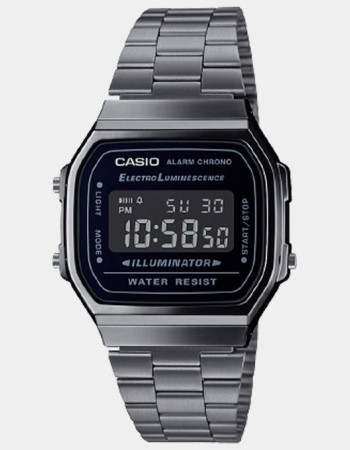 Casio – Chiffres blancs sur fond noir – Bracelet en acier inoxydable noir – A168WGG-1BDF