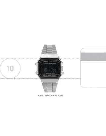 Casio – Chiffres blancs sur fond noir – Bracelet en acier inoxydable noir – A168WGG-1BDF