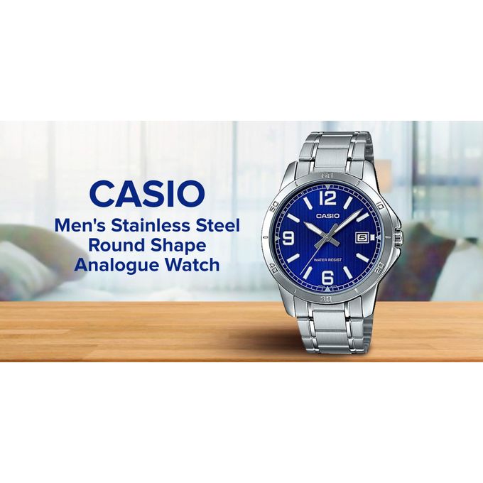 Casio – Pour homme – Cadran bleu – Bracelet en acier inoxydable – MTP-V004D-2BU