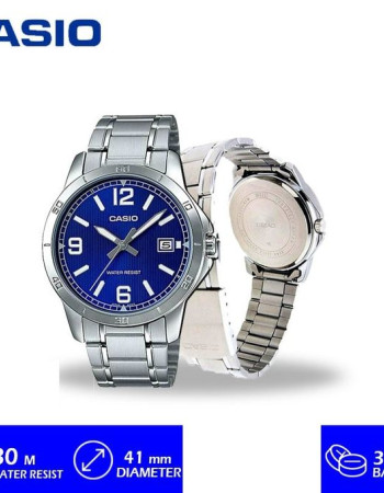 Casio – Pour homme – Cadran bleu – Bracelet en acier inoxydable – MTP-V004D-2BU
