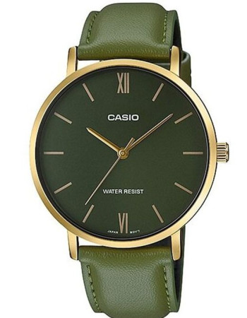 Casio – Verte – Doré cadran vert – Bracelet cuir vert – MTP-VT01GL-3BUDF