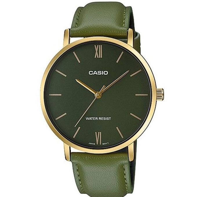 Casio – Verte – Doré cadran vert – Bracelet cuir vert – MTP-VT01GL-3BUDF