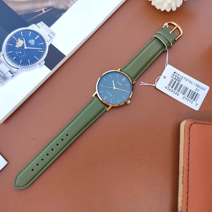 Casio – Verte – Doré cadran vert – Bracelet cuir vert – MTP-VT01GL-3BUDF