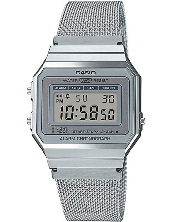 Casio – SUPER SLIM – Vintage – Digital argenté – Bracelet milanais – A700WM-7ADF