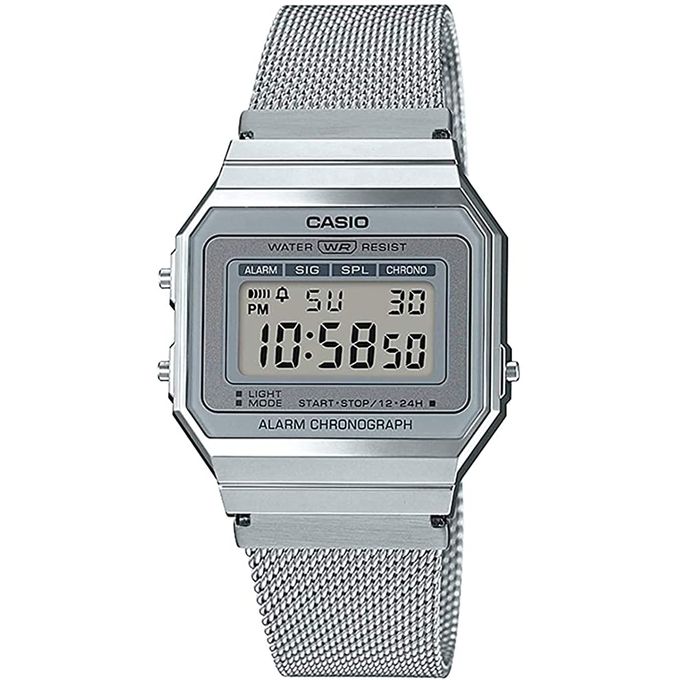 Casio – SUPER SLIM – Vintage – Digital argenté – Bracelet milanais – A700WM-7ADF