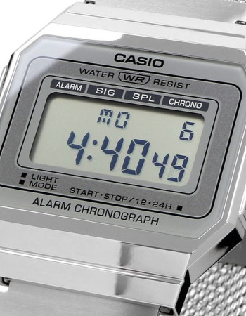 Casio – SUPER SLIM – Vintage – Digital argenté – Bracelet milanais – A700WM-7ADF