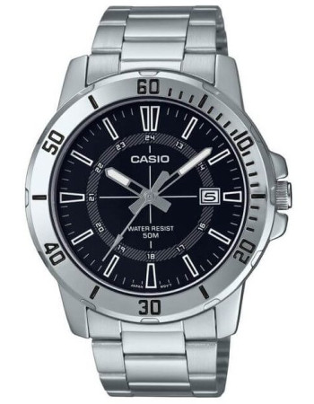 Casio – Cadran noir en bracelet inoxydable et avec dateur pour homme – MTP-VD01D-1CV