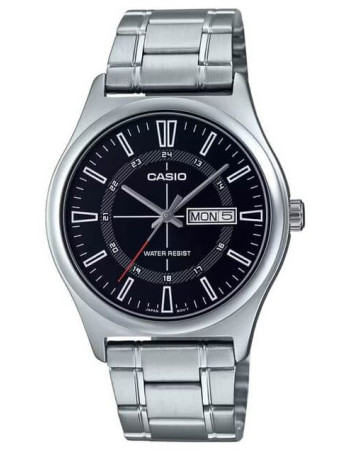 Casio – Argenté cadran noir – Classique pour homme – Avec dateur – Diamètre boîtier : 38mm – MTP-V006D-1C