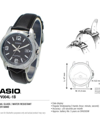 Casio – Noir – Cadran noir avec dateur – Bracelet en cuir noir – MTP-V004L-1B