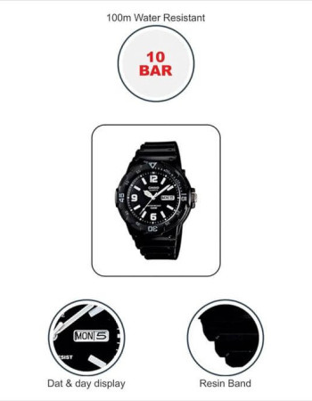 Casio – Dateur à 3h – Résistance à l’eau 100 mètres – MRW-200H-1B2VDF