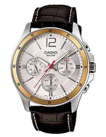 Casio – Montre homme doré argenté – Bracelet en cuir marron – MTP-1374L-7AVDF Casio – Montre homme doré argenté – Bracelet en cuir marron – MTP-1374L-7AVDF