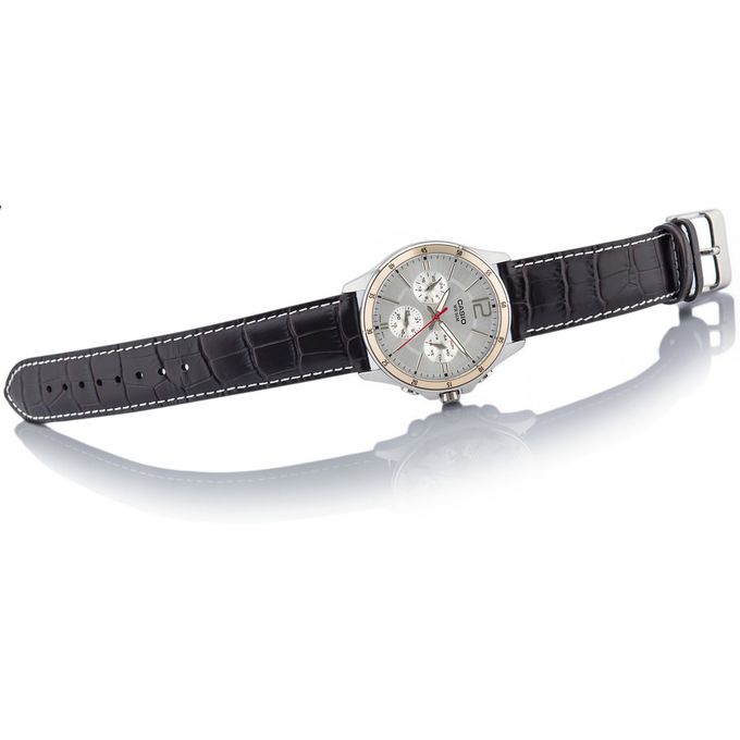 Casio – Montre homme doré argenté – Bracelet en cuir marron – MTP-1374L-7AVDF