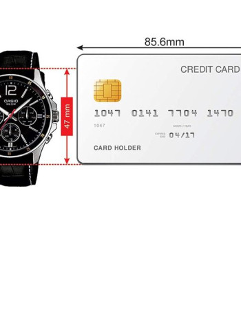 Casio – Bracelet cuir noir couture blanche – Cadran noir – MTP-1374L-1A