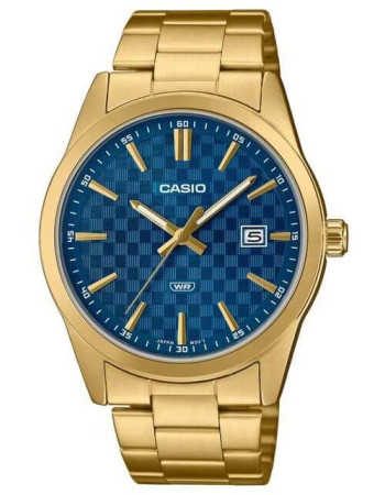 Casio – Montre dorée, cadran bleu et index dorés – Tout en acier inoxydable – Afficheur de date – MTP-VD03G-2A Casio – Montre dorée, cadran bleu et index dorés – Tout en acier inoxydable – Afficheur de date – MTP-VD03G-2A