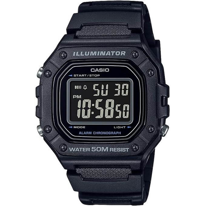 Casio – Montre en résine noire – Cadran noir – Un design numérique sportif – W-218H-1BVDF
