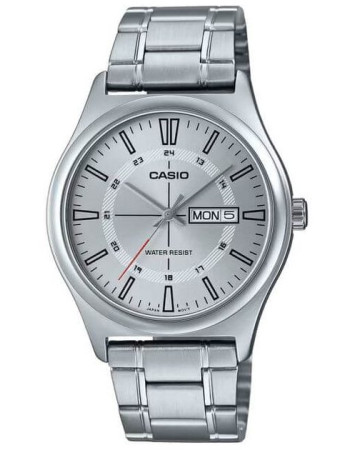 Casio – Affichage date et jour – Cadran blanc métallique – Index en traits – MTP-V006D-7C