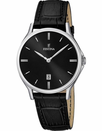 Festina – Classique pour homme – Cadran noir avec dateur – Bracelet cuir noir – F16745/5