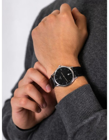 Festina – Classique pour homme – Cadran noir avec dateur – Bracelet cuir noir – F16745/5