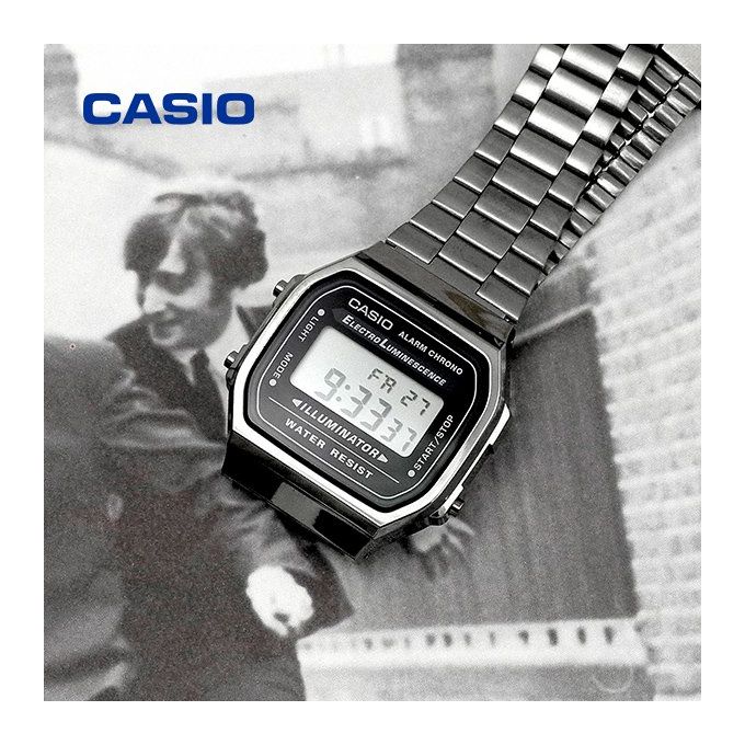 Casio – Noir – Digitale – Vintage Collection – Bracelet en acier inoxydable – A168WGG-1ADF
