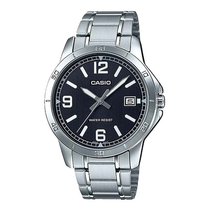 Casio – Cadran noir – Dateur – Bracelet acier inoxydable – MTP-V004D-1B2UD