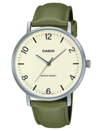 Casio – Montre classique en bracelet cuir vert pour hommes – Index chiffres facile – MTP-VT03L-7B Casio – Montre classique en bracelet cuir vert pour hommes – Index chiffres facile – MTP-VT03L-7B