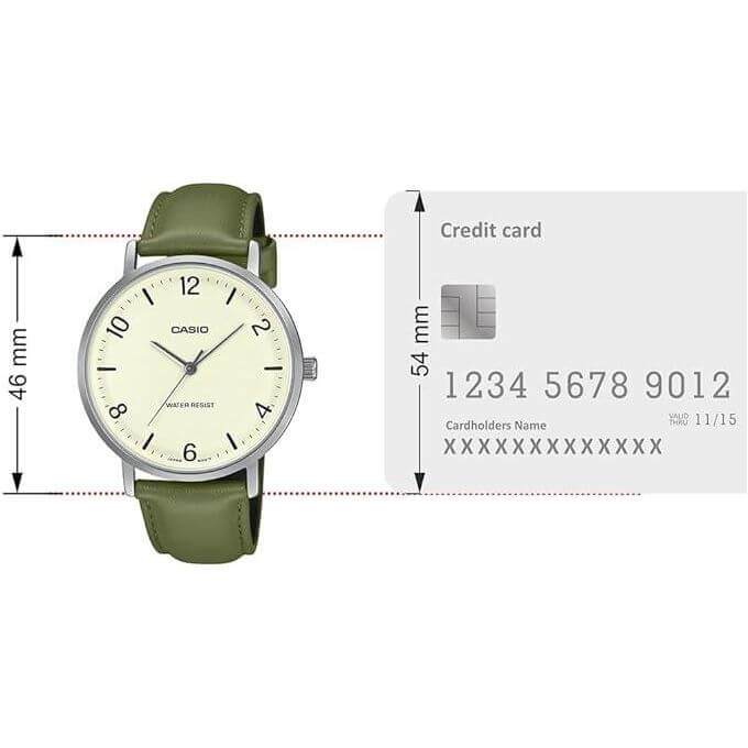 Casio – Montre classique en bracelet cuir vert pour hommes – Index chiffres facile – MTP-VT03L-7B