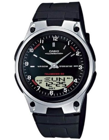 Casio – Double montre – Autonomie de batterie 10 ans – Étanchéité jusqu’à 50 mètres – Heure mondiale – AW-80-1A