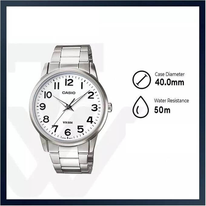 Casio – Montre classique avec un fond blanc et des index chiffrés bien visibles pour rendre la lecture plus facile – MTP-1303D-7BVDF