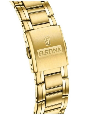 Festina – Montre chronographe dorée et fond noir – Tout en acier inoxydable – Diamètre boîtier : 45 mm & étanche 100 m – F20705/4