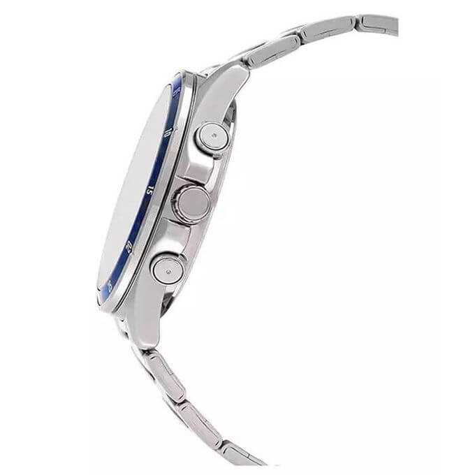 Casio – Montre fond bleu pour hommes – Tout en acier inoxydable & étanche 50 m – MTP-1374D-2A3V