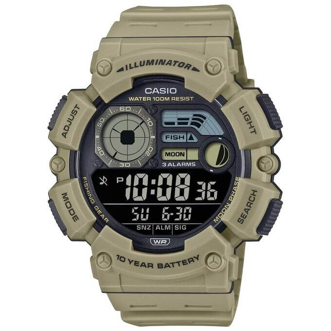 Casio – Montre sport en résine verte, autonomie pile 10 ans & indicateurs de phase lunaire – WS-1500H-5BV