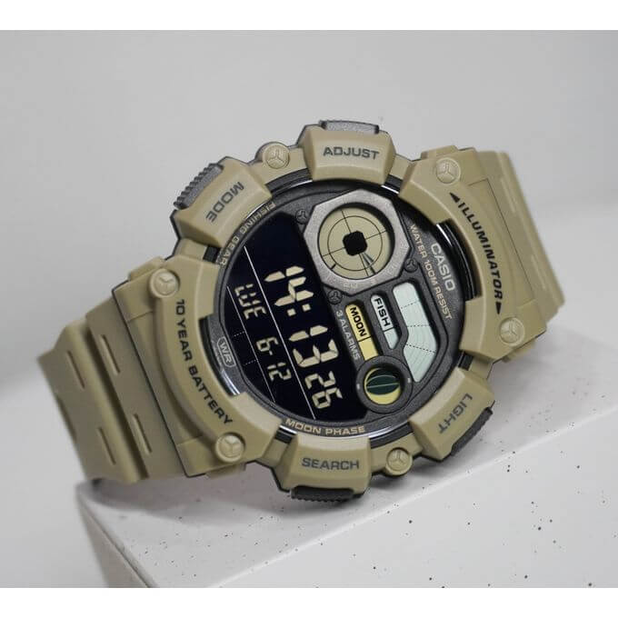 Casio – Montre sport en résine verte, autonomie pile 10 ans & indicateurs de phase lunaire – WS-1500H-5BV