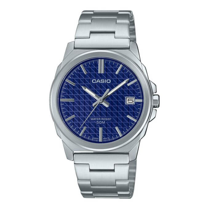 Casio – Cadran bleu avec texturée dans un design simple et moderne, Dateur à 3h – MTP-E720D-2AV
