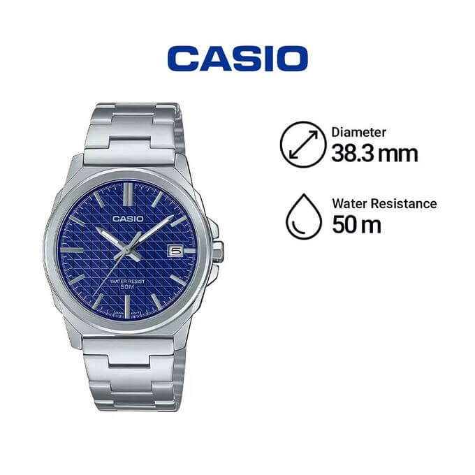 Casio – Cadran bleu avec texturée dans un design simple et moderne, Dateur à 3h – MTP-E720D-2AV