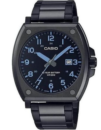 Casio – Tout en acier inoxydable noir – avec dateur & étanche – Index chiffres bleu – MTP-E715D-1AV