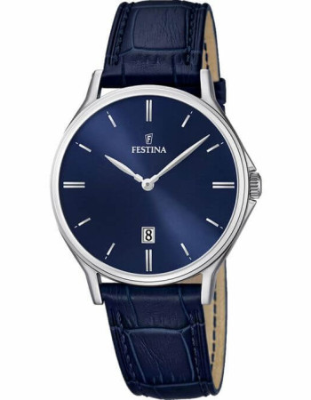 Festina – Extra plate en bleu pour hommes – Avec dateur – Bracelet cuir bleu – F16745/3